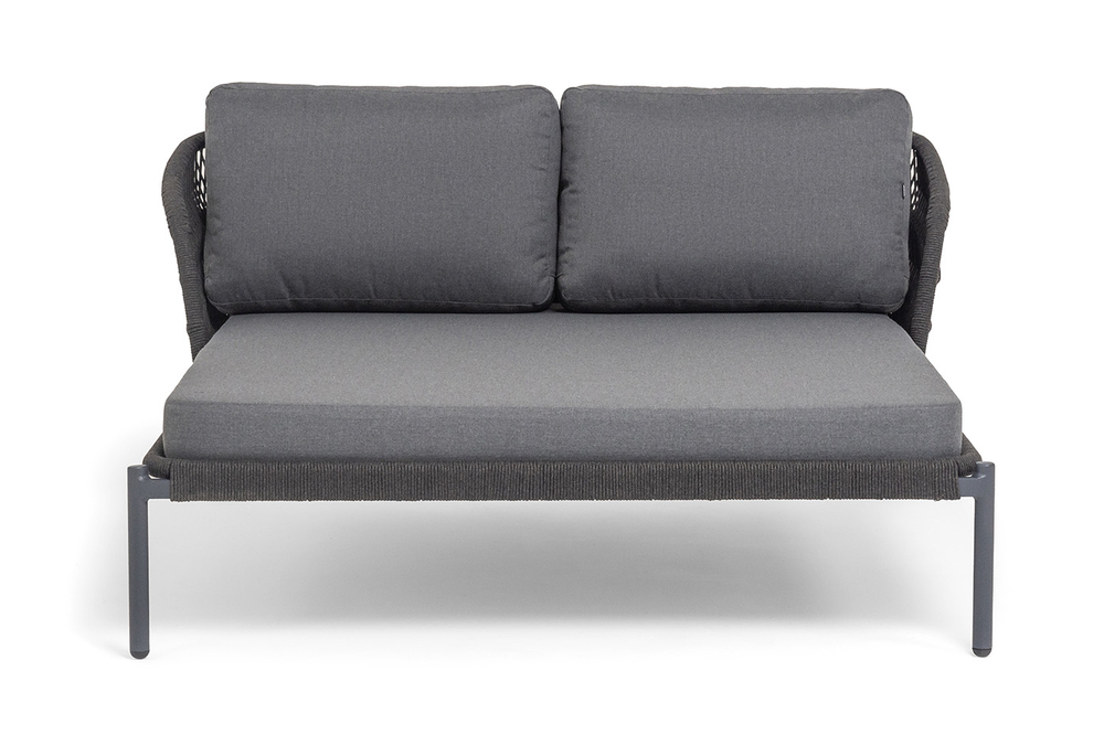 "Позитано" лежак плетеный из роупа, каркас алюминий темно-серый (RAL7024) муар, роуп темно-серый круглый, ткань темно-серая 027