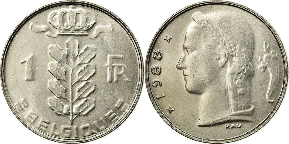 Бельгия 1 франк, 1950-1988 Надпись на французском - 'BELGIQUE'