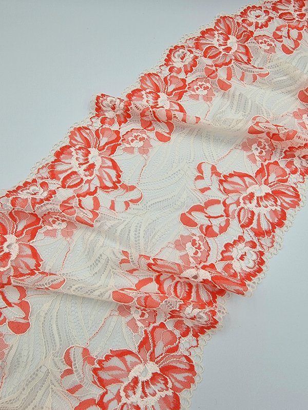 Кружево эластичное молочный/коралл К645
