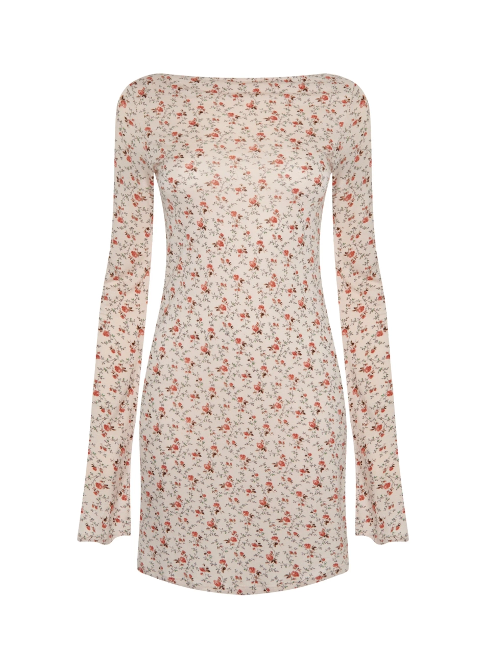 Платье мини LONG SLEEVE TEA ROSE
