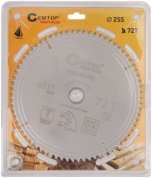 Диск пильный по дереву с тефлоновым покрытием 72Т, CUTOP Profi plus, 255 х 1,8/2,6 х 32/30/25,4/20 мм