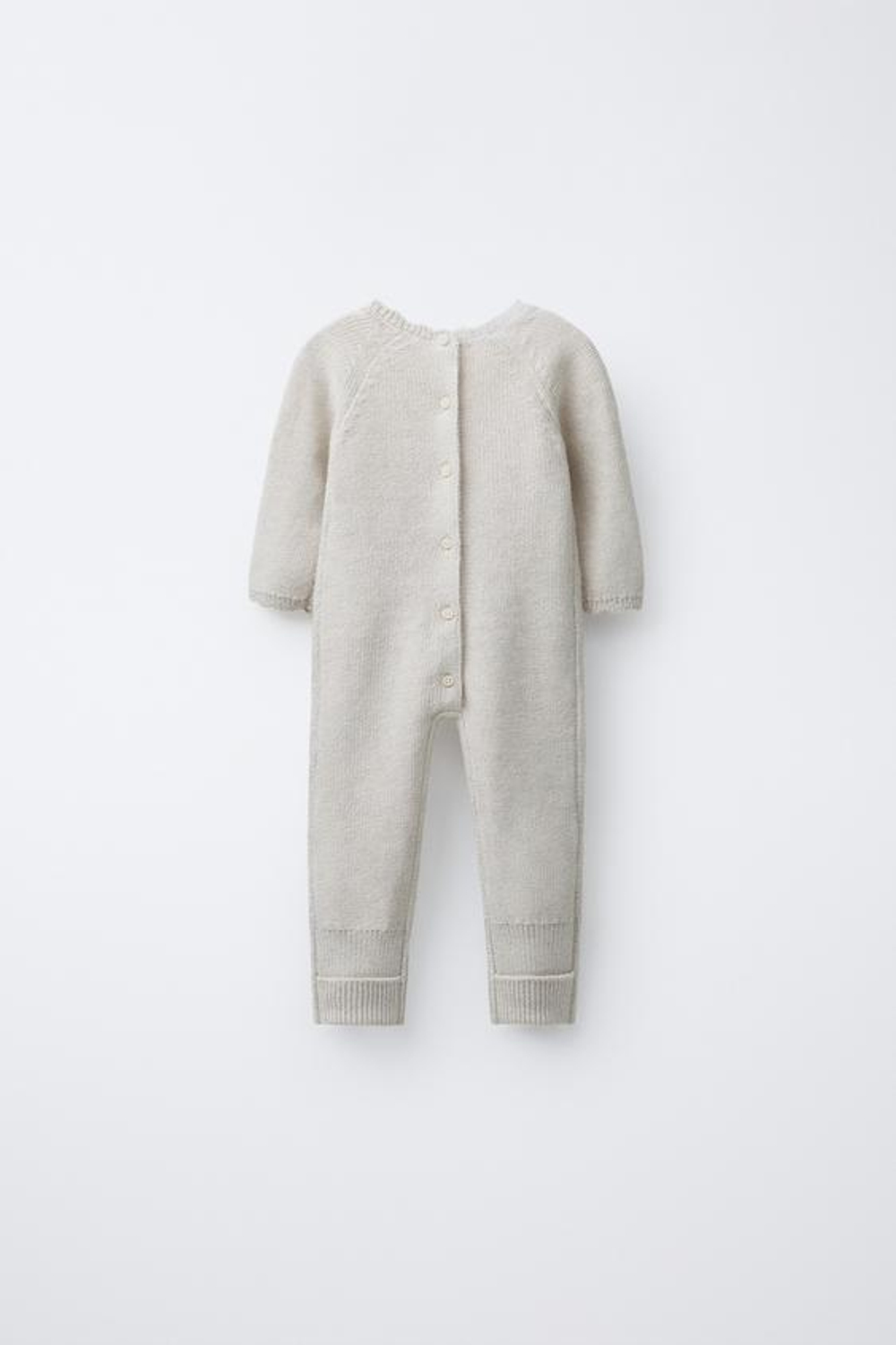 ZARA ВЯЗАНЫЙ КОМБИНЕЗОН С ВЫШИВКОЙ ЦВЕТОВ, СВЕТЛО-БЕЖЕВЫЙ