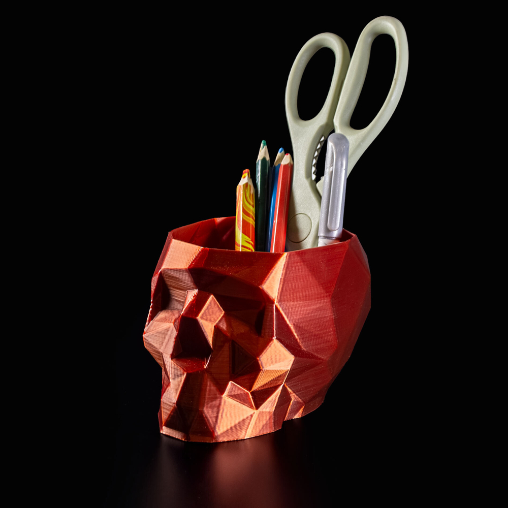 Череп-Ваза для конфет/карандашей, полигональная, 3D печать, медная