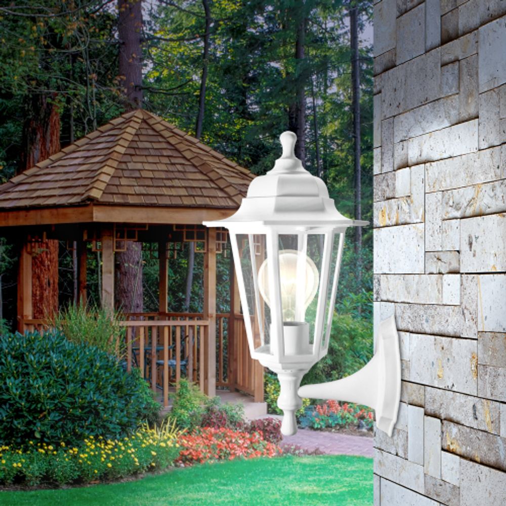 Садово-парковый светильник ЭРА НБУ 06-60-001 белый 6 гранный настенный IP44 Е27 max60Вт