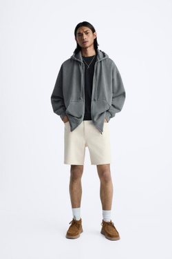 ZARA ЦВЕТНЫЕ ДЖИНСОВЫЕ ШОРТЫ, ЖЕЛТОВАТО-БЕЛЫЙ