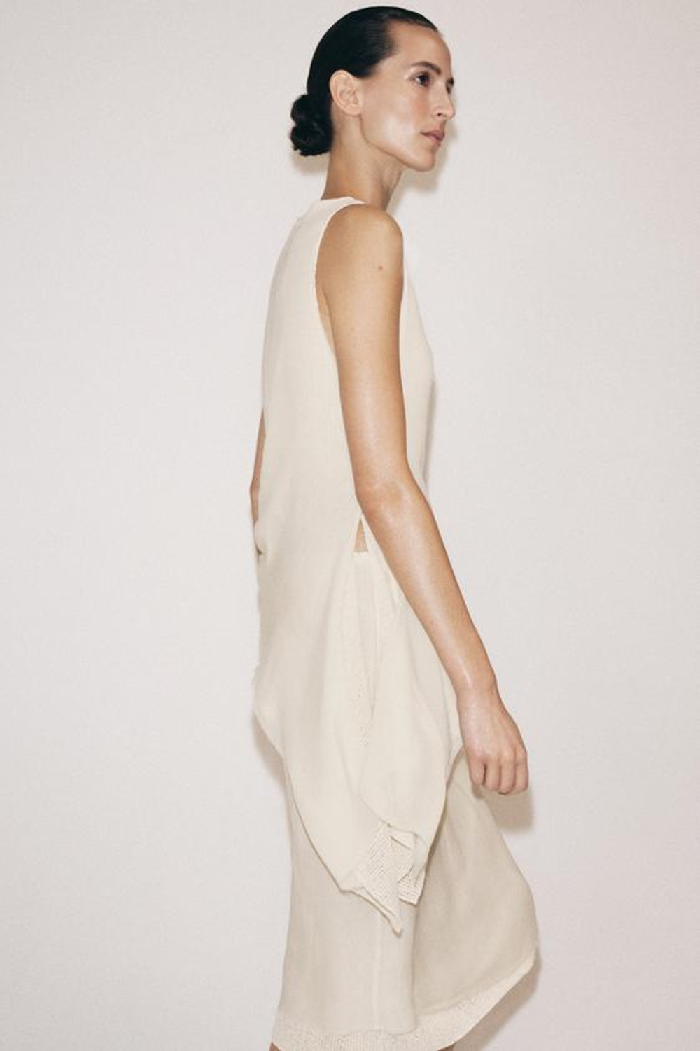 ZARA ЮБКА МИДИ С ЭФФЕКТОМ ДВОЙНОЙ ТКАНИ, ЭКРЮ