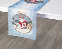 Дорожка для стола 40х100см Mix&Match Home Дед мороз и лесные друзья голубая