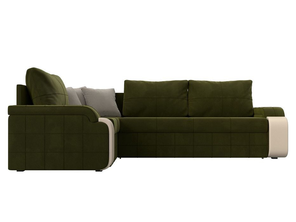 Диван угловой Николь левый угол, Зеленый\Бежевый\бежевый, Микровельвет\Экокожа, 29378L