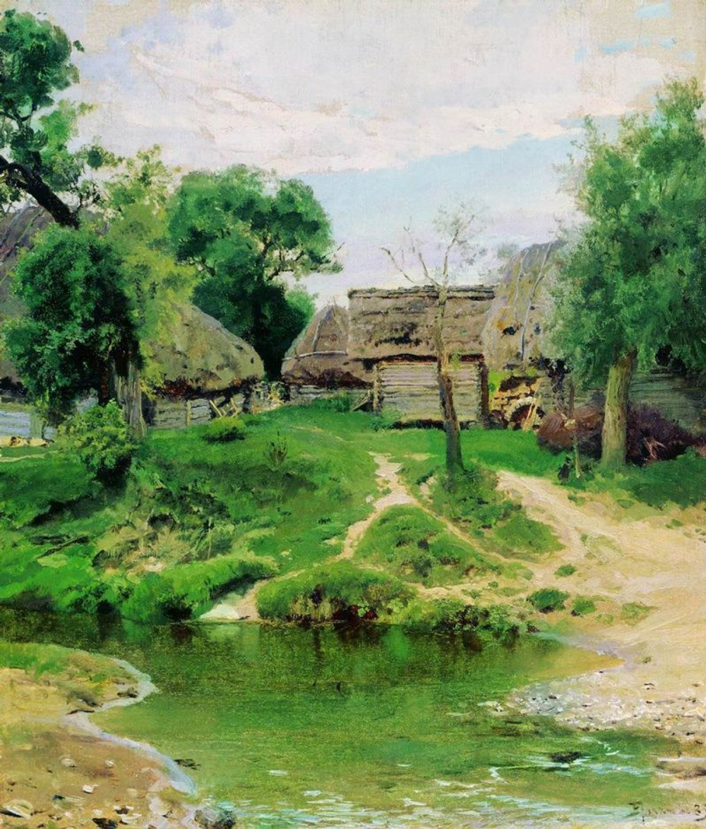 Открытка 1957 года с картиной В.Д. Поленова "Деревня Тургеново".