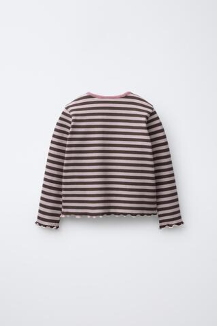 ZARA ЛОНГСЛИВ В ПОЛОСКУ С БЛЕСТЯЩИМ ПРИНТОМ И ВЫШИВКОЙ, МЯГКИЙ РОЗОВЫЙ