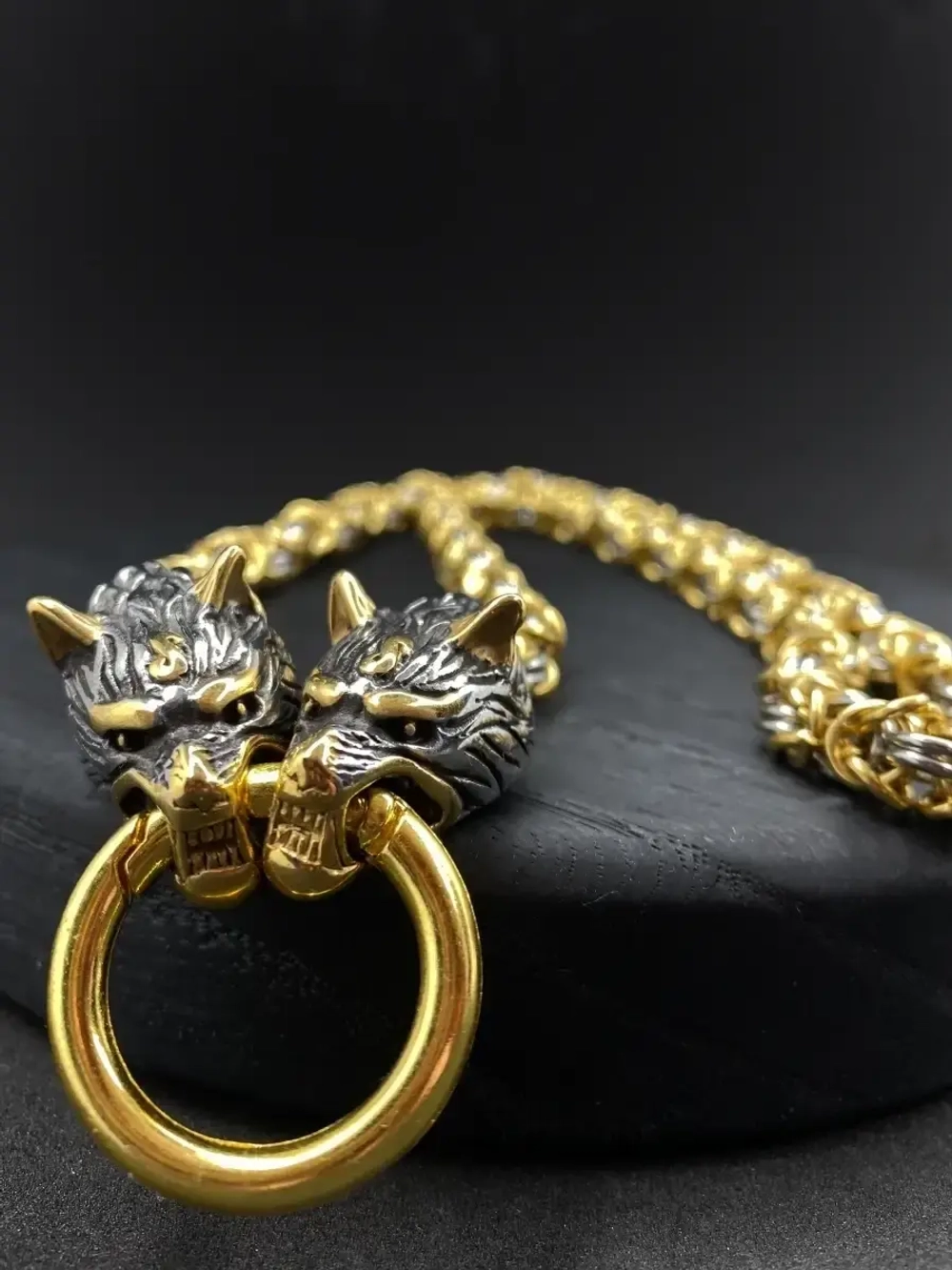 Массивная широкая цепочка Steel Rage из стали с волками