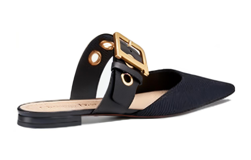 DIOR D Dior Genuine Leather Sole Closed Toe Slippers Women"s Black