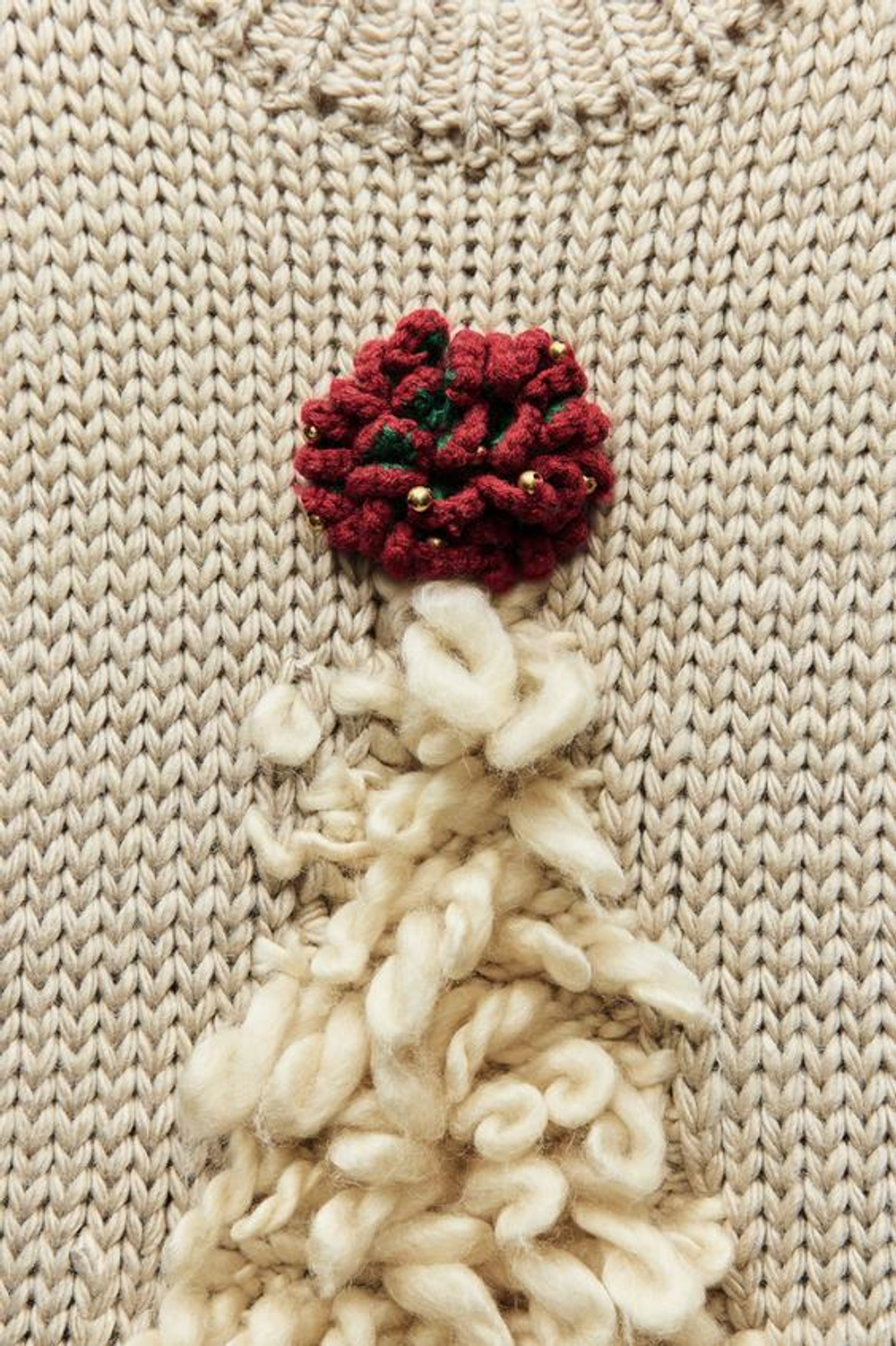 ZARA ТРИКОТАЖНЫЙ ЖИЛЕТ С НОВОГОДНЕЙ ЕЛКОЙ, ЭКРЮ