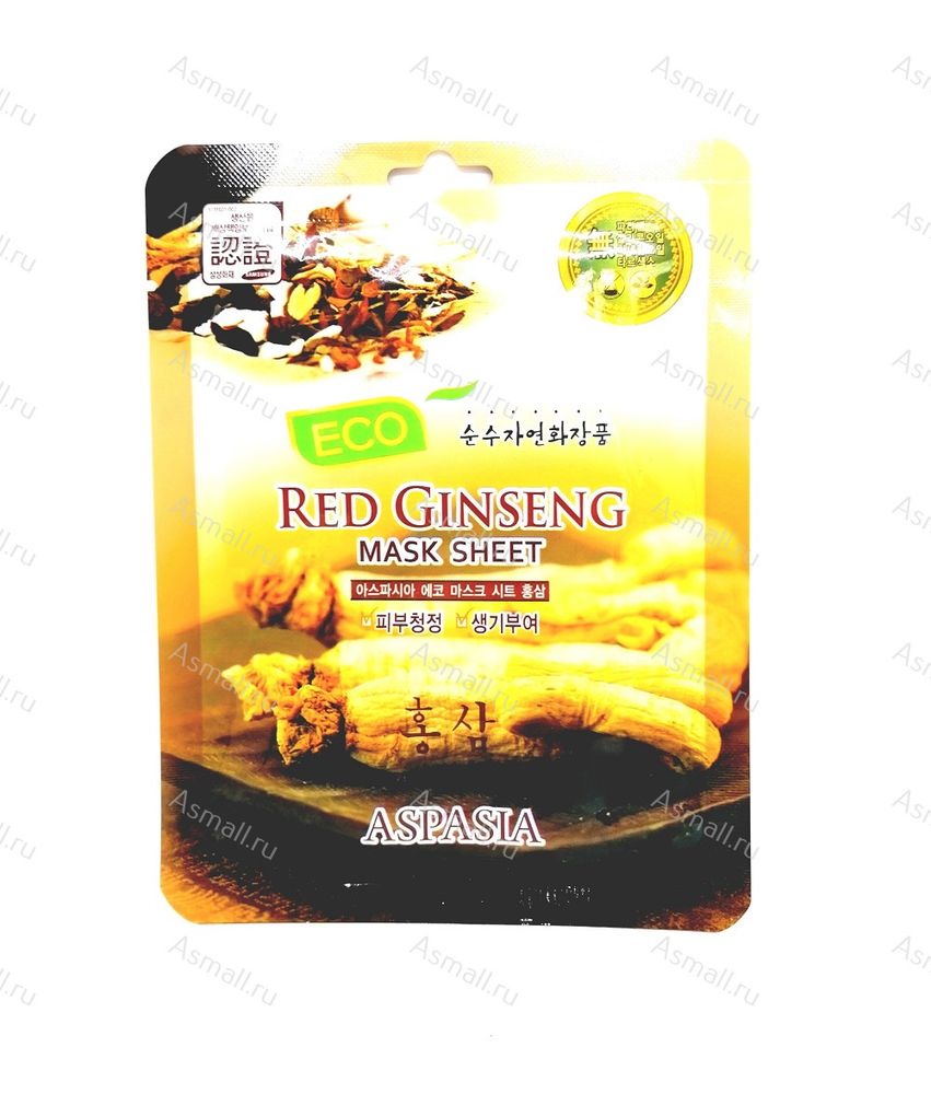 Маска для лица тканевая красный женьшень Eco Sheet Pack Red Ginseng, ASPASIA, Корея, 23 мл.