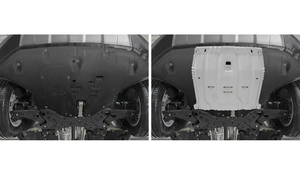 Защита картера и КПП Rival для Hyundai Santa Fe IV (V - 2.2D; 2.4; 3.5) 2018-2021/Hyundai Tucson III (V - 1.6 (132/177 л.с.); 2.0; 2.0D) 2015-2018/Hyundai Tucson III рестайлинг (V - 1.6T GDI (177 л.с.); 2.0; 2.0D; 2.4) 2018-2020/Kia Sorento III Prime (V - 2.2D; 2.4; 3.3) 2015-2017/Kia Sorento III Prime рестайлинг (V - 2.2D; 2.4; 3.5) 2017-2020/Kia Sportage IV (V - 1.6 (177 л.с.); 2.0; 2.0D) 2016-2018/Kia Sportage IV рестайлинг (V - 2.0; 2.0D; 2.4) 2018-2022, штампованная, алюминий 3 мм, с крепежом, 333.2375.1
