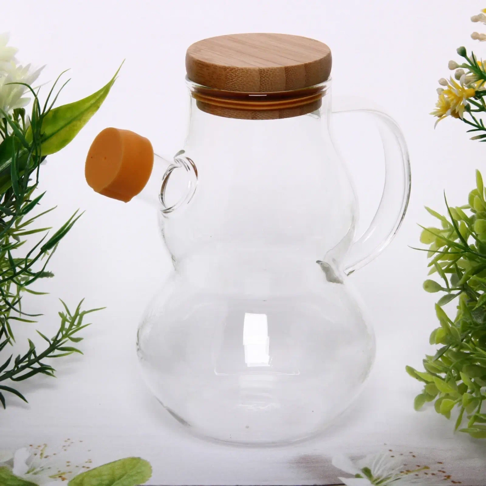 Бутылка стеклянная для специй 450мл «Хай-Тек» с бамбуковой крышкой