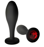 Черная анальная пробка с красным кристаллом - 7,7 см. (Цвет: красный)