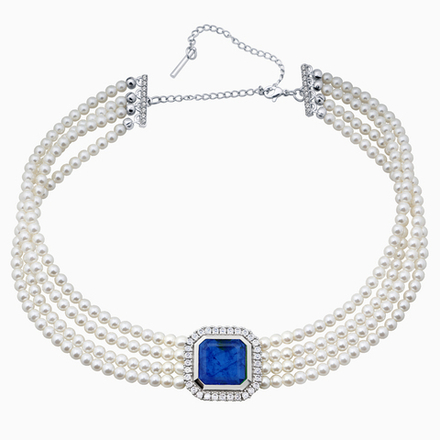 Колье - чокер из серебра с сапфировым кварцем и цирконами