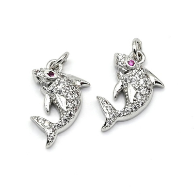 22379-р Подвеска "Акула" с фианитами 16*10мм, родий