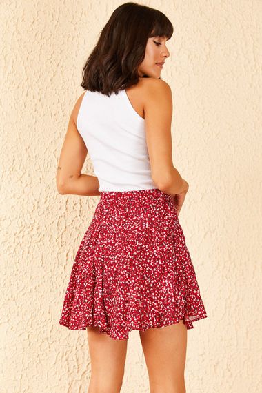 Qadın üçün çiçəkli, qırmızı ətək-şort 10701059
