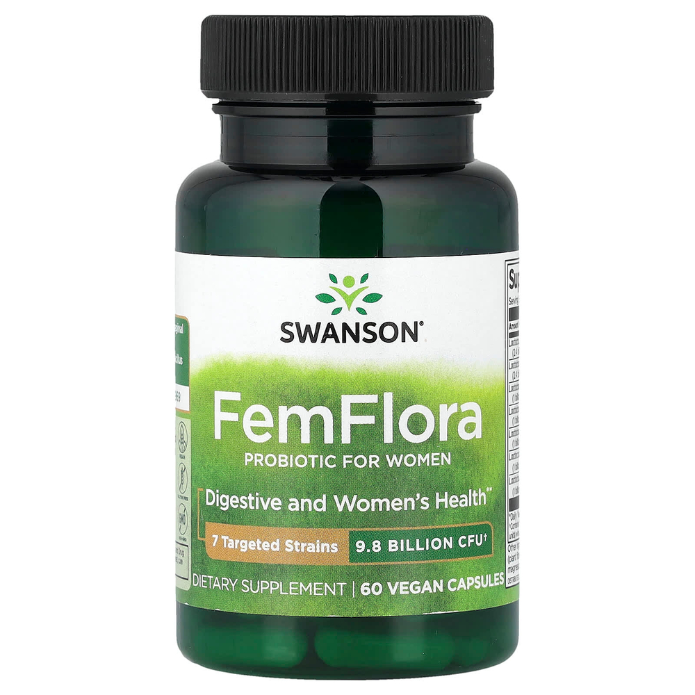 Swanson Vitamins, FemFlora, пробиотик для женщин, 9,8 млрд КОЕ, 60 веганских капсул