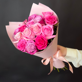 Flower bouquet of 11 Russian multi-colored roses
