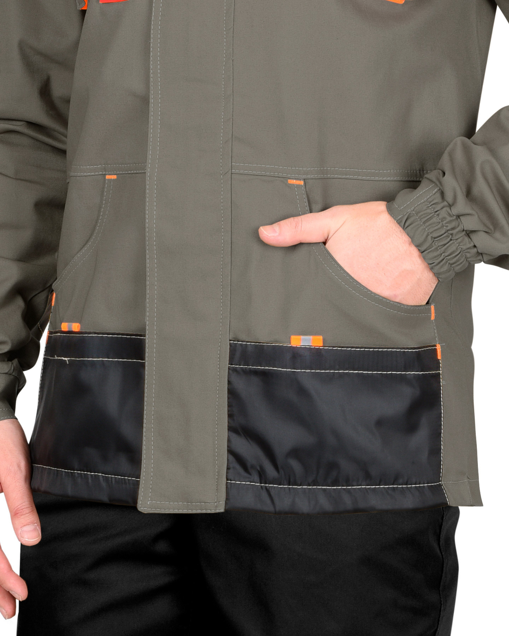 Куртка МАНХЕТТЕН длинная, оливковая с оранжевым и черным