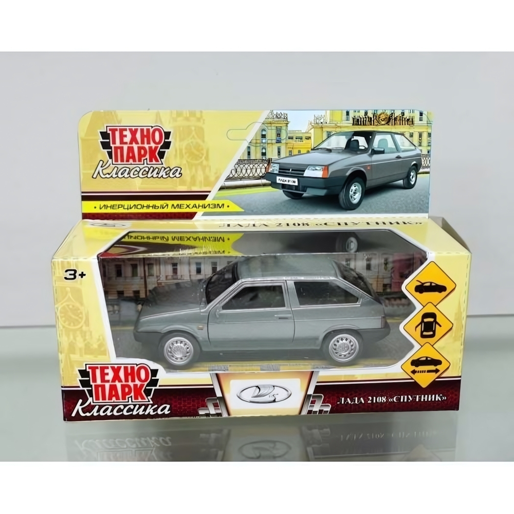 Модель ин. мет. "Lada-2108 Спутник" 12см. двери, багаж, серый, в коробка 2108-12-GY (Технопарк)
