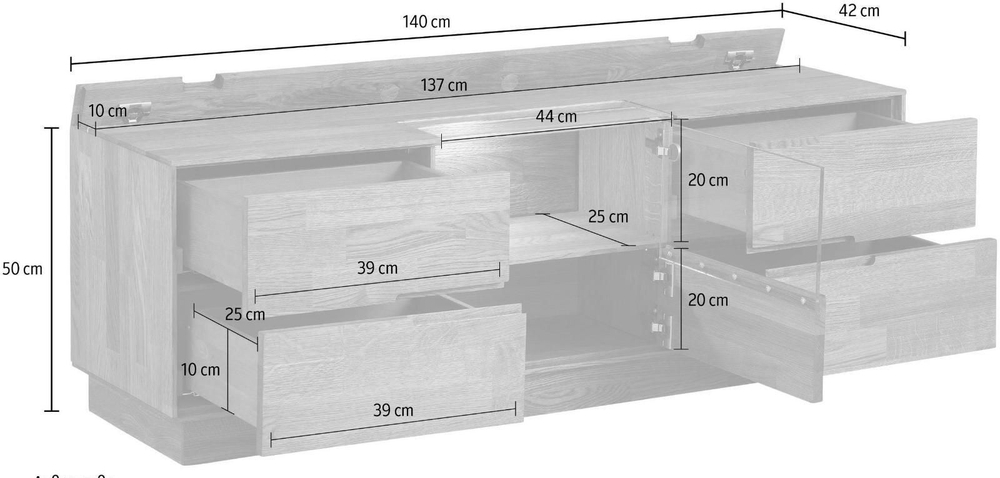 Тумба под телевизор Паво из дуба с подсветкой, 140х42х50, 1 дверь со стеклом, 4 ящика, цвет натуральный