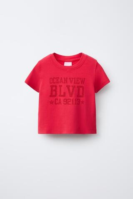 ZARA ФУТБОЛКА С НАДПИСЬЮ, МАЛИНОВЫЙ