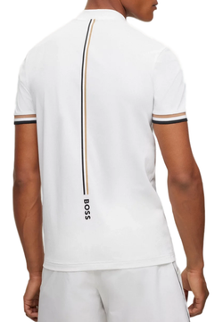 Мужское теннисное поло BOSS x Matteo Berrettini Slim-fit Polo Shirt With Stripes - white
