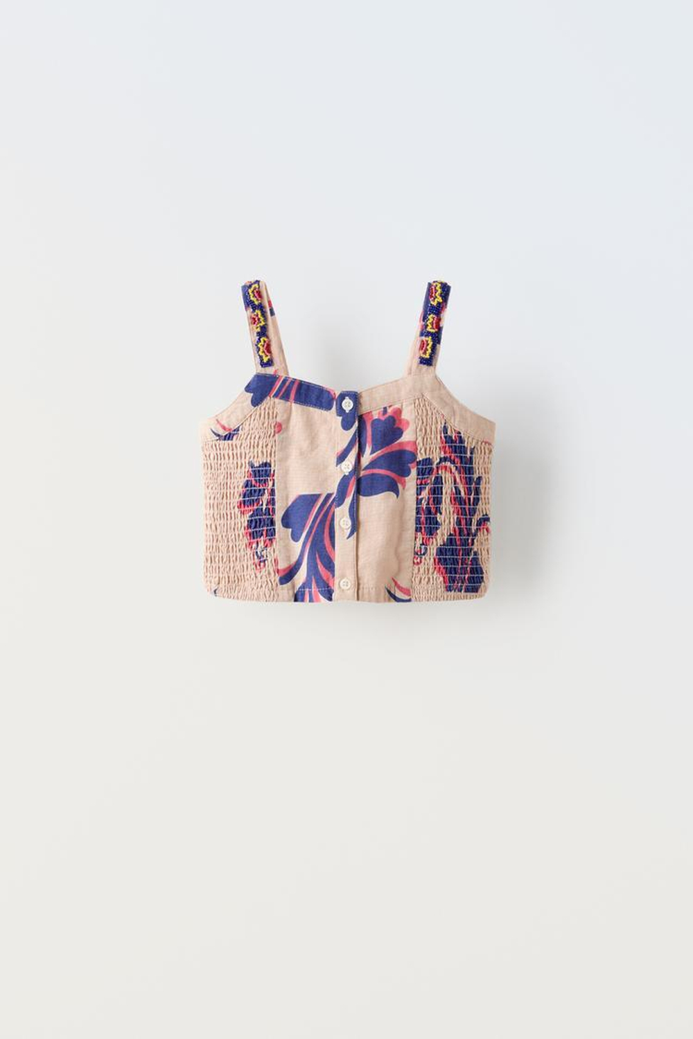 ZARA ТОП С ПРИНТОМ И БУСИНАМИ, СИНИЙ