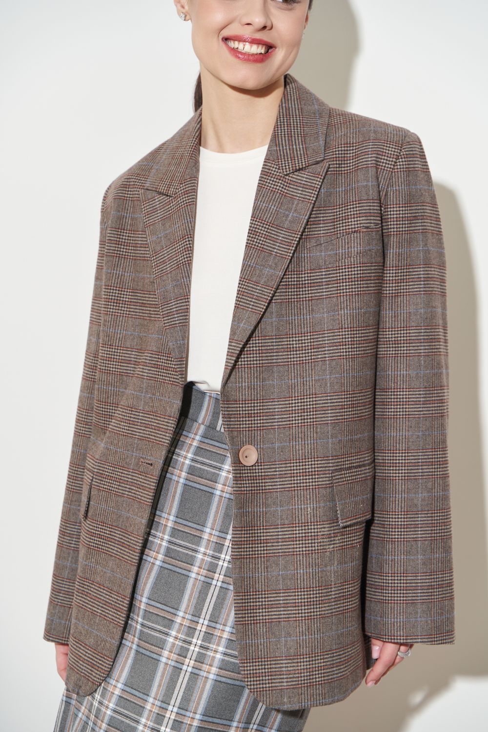 ПИДЖАК В КЛЕТКУ СЕРО-БЕЖЕВЫЙ|ОРАНЖЕВЫЙ