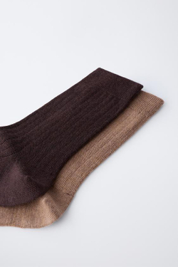 ZARA НАБОР ИЗ ДВУХ ШЕРСТЯНЫХ НОСКОВ, КОРИЧНЕВЫЙ