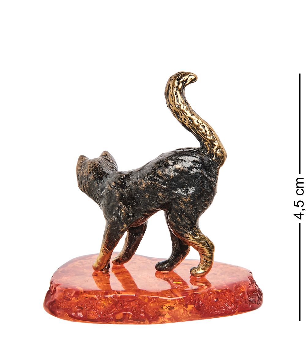Народные промыслы AM- 385 Фигурка «Кошка на подставке» (латунь, янтарь)