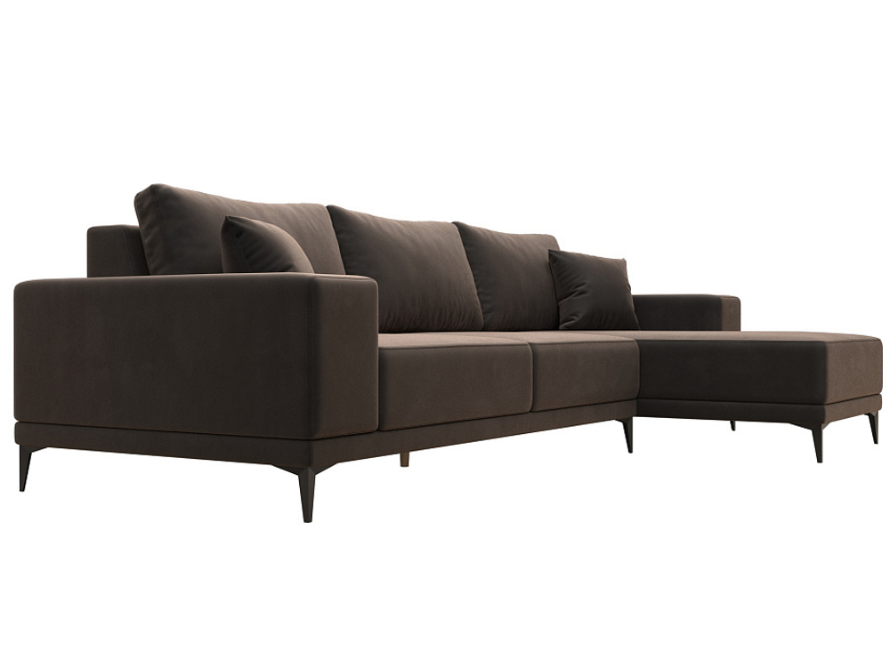 Диван угловой Льюес правый, Коричневый, Велюр, 122399