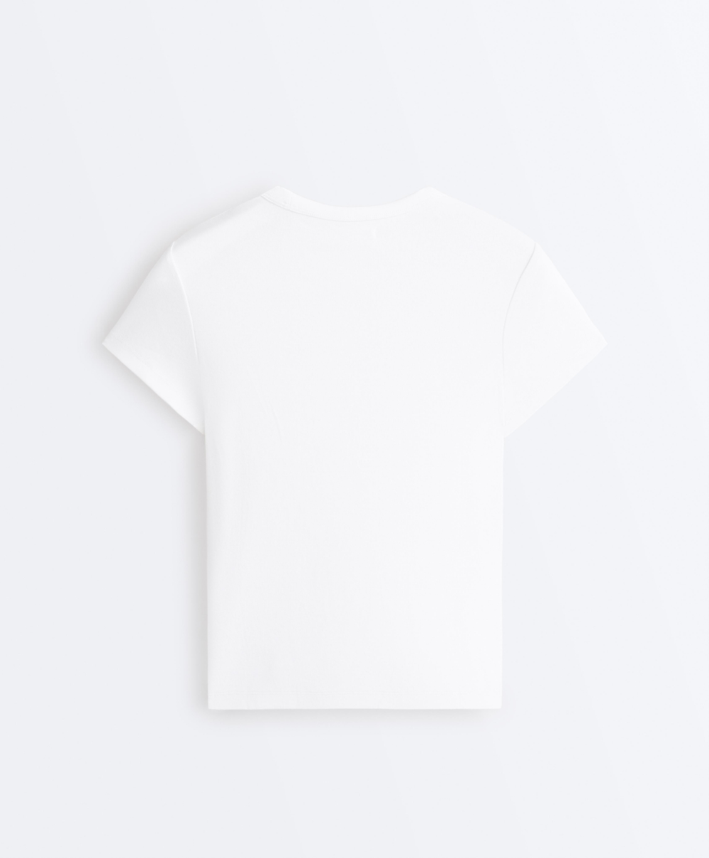 Oysho Футболка Rib Fit из смесового хлопка, белый