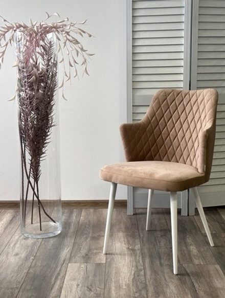 Стул HERMAN 360 град. БЕЖЕВЫЙ #5, велюр / белый каркас М-City