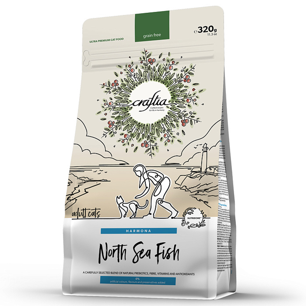 Сухой корм CRAFTIA HARMONA для взрослых кошек из рыбы северного моря 320 г
