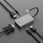 Адаптер Wiwu Alpha USB-C 5 в 1 на USB 3.0/Type-C/HDMI/VGA/Stereo (A513HVP) (Grey)