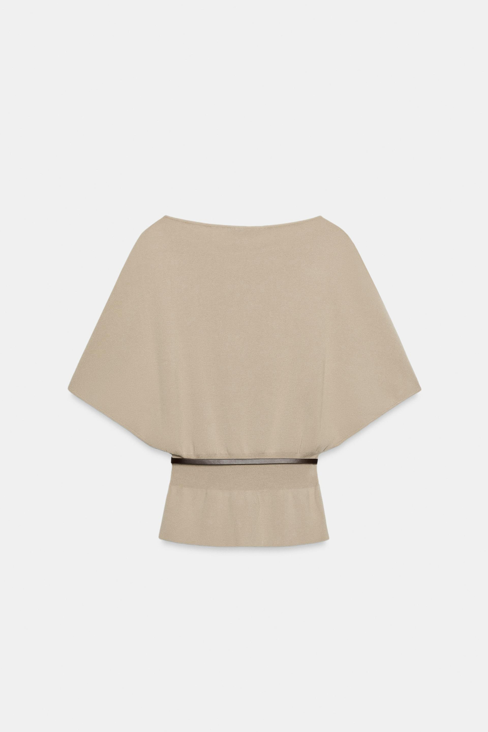ZARA ТРИКОТАЖНЫЙ ТОП С ПОЯСОМ, ПЕСОЧНЫЙ