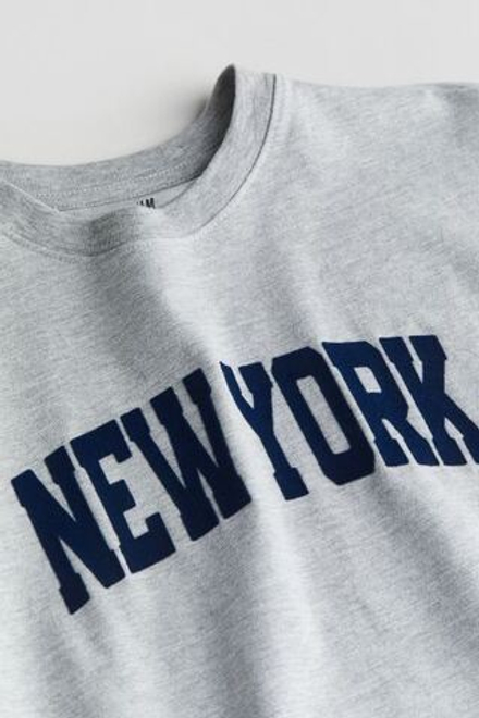 H&M Хлопковая футболка с надписью, серый
