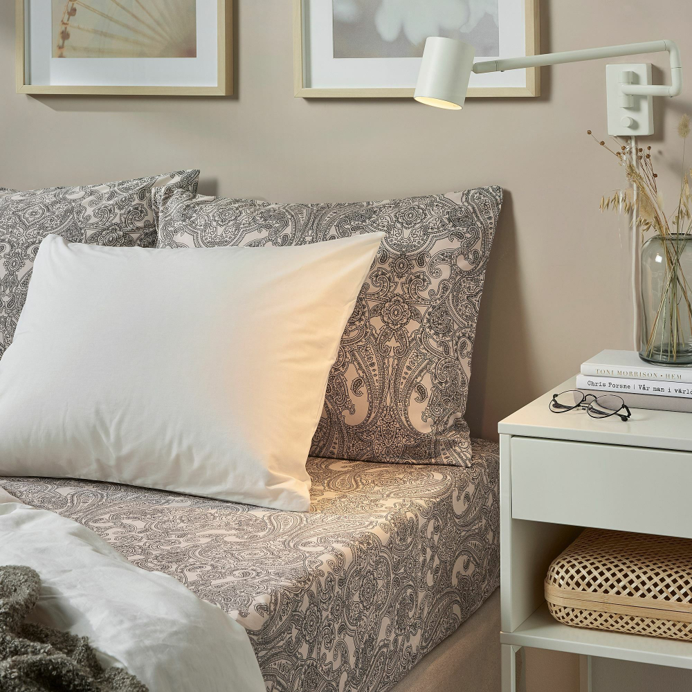 Простыня на резинке IKEA JATTEVALLMO (ЙЭТТЕВАЛЛМО), Бежевый с рисунком, 180x200 см