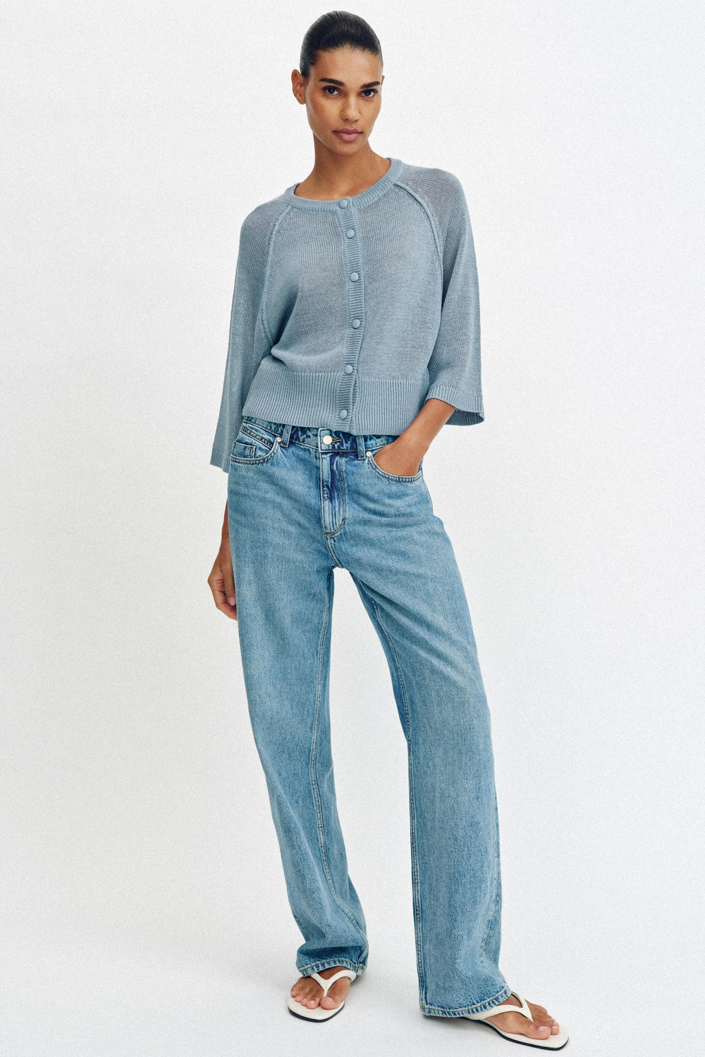 ZARA КАРДИГАН ИЗ ТРИКОТАЖА, СЕРО-СИНИЙ