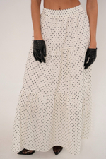 Юбка из хлопка с ярусами в горошек , в макси длине