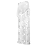 Прозрачная открытая насадка на пенис с бугорками - 19,8 см.