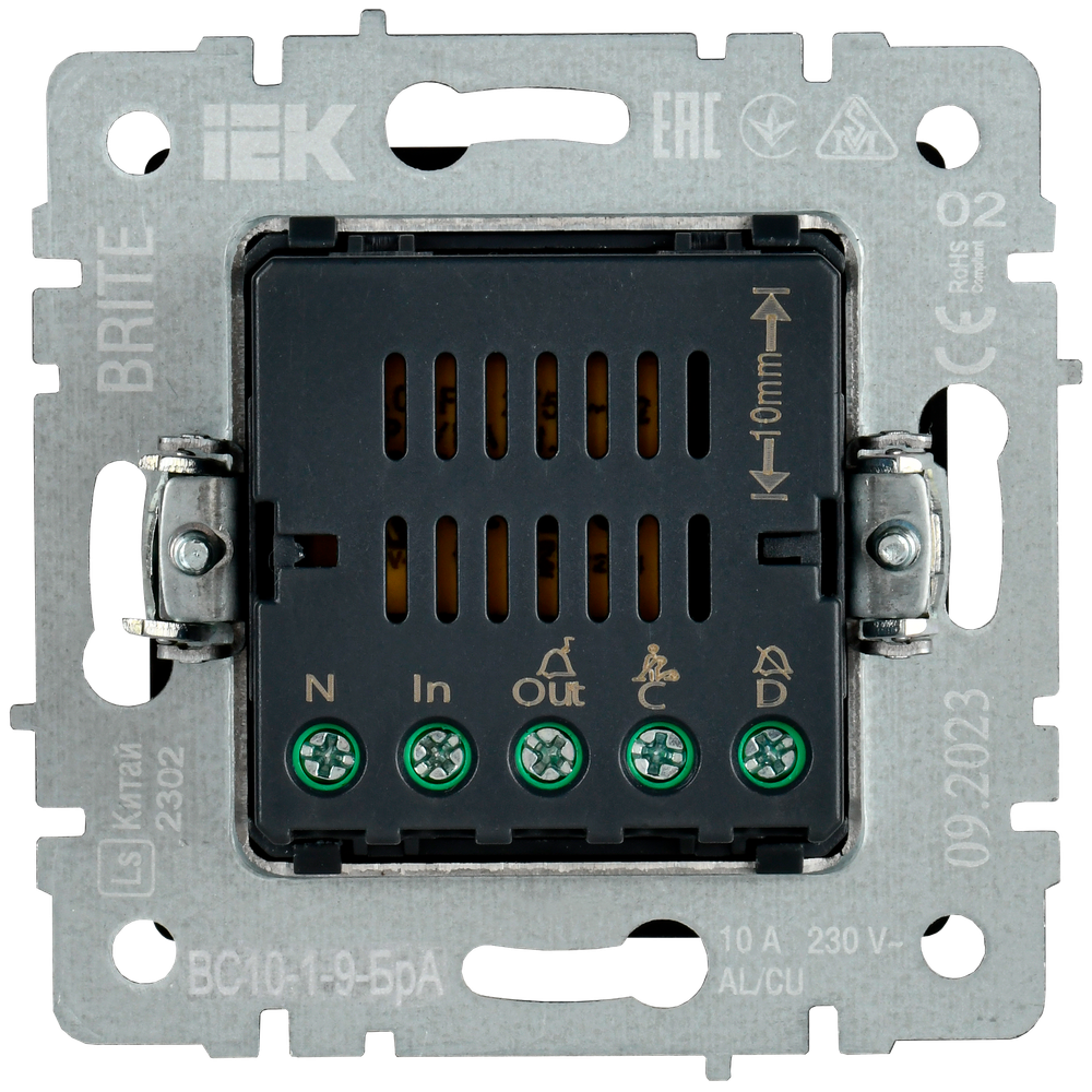BRITE Кнопка звонка с индикацией для отелей 10А ВС10-1-9-БрА алюминий IEK