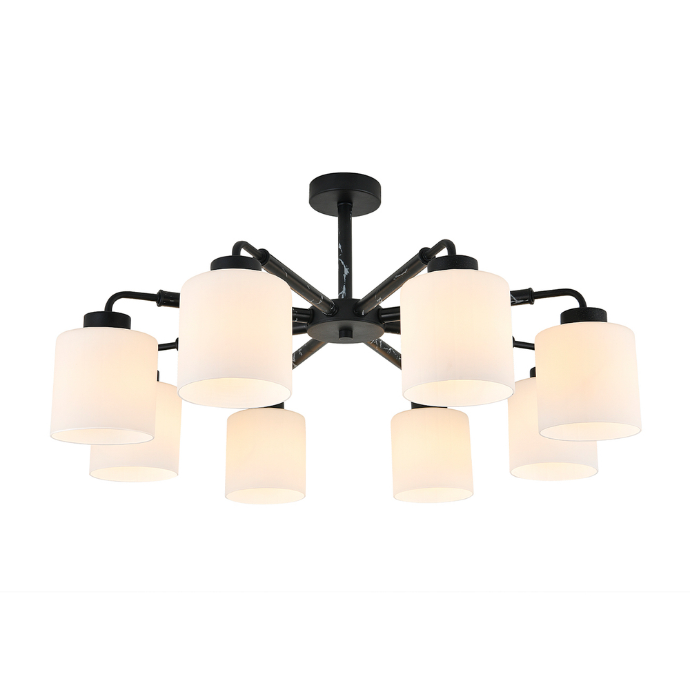 Люстра на штанге 8x60Вт E27, металл/стекло, чёрный мрамор/белый