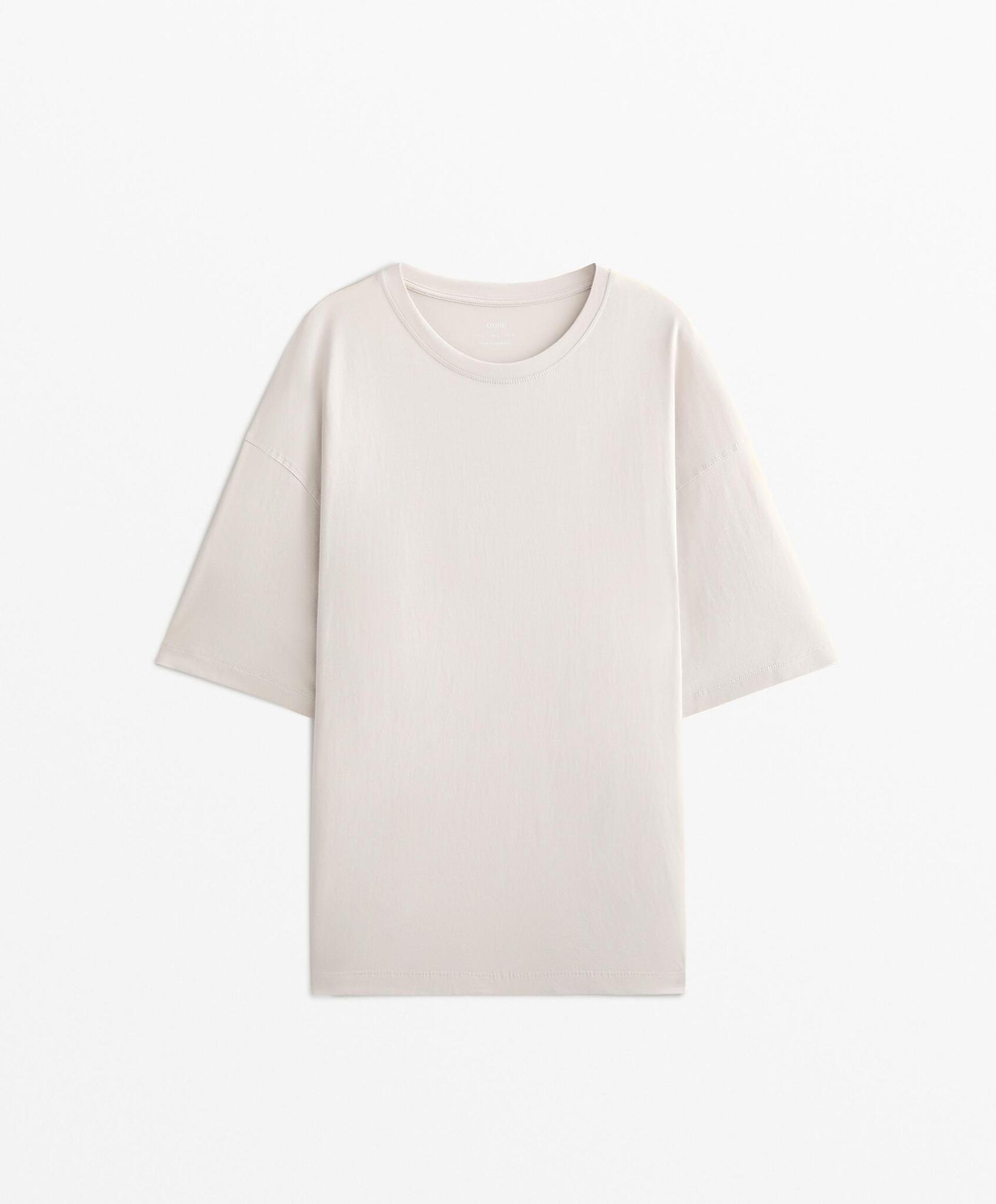 Oysho Футболка из смесового хлопка, каменный