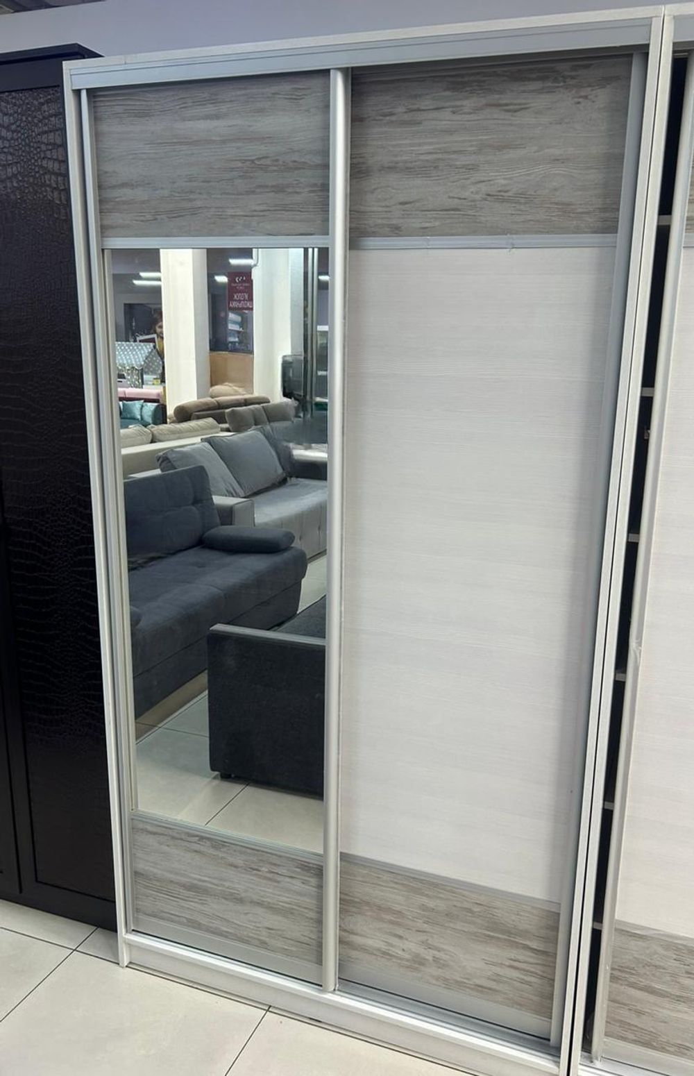 Шкаф-купе 2-х ств. с 1 зеркалом Пальмира Выбеленное дерево/артвуд темный